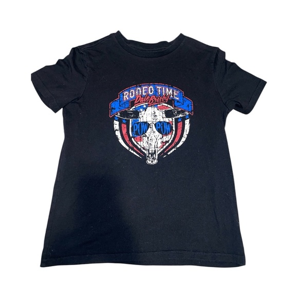 Rock & Roll Denim Tops - Rodeo Time Black Graphic Women's Crop Top